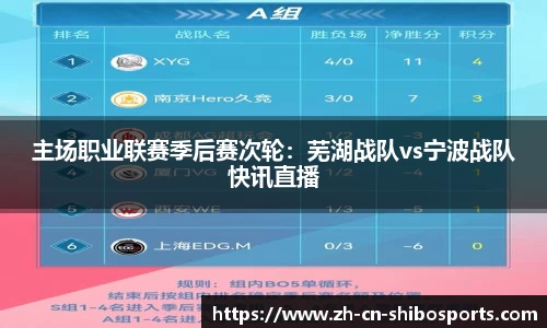 主场职业联赛季后赛次轮：芜湖战队vs宁波战队快讯直播